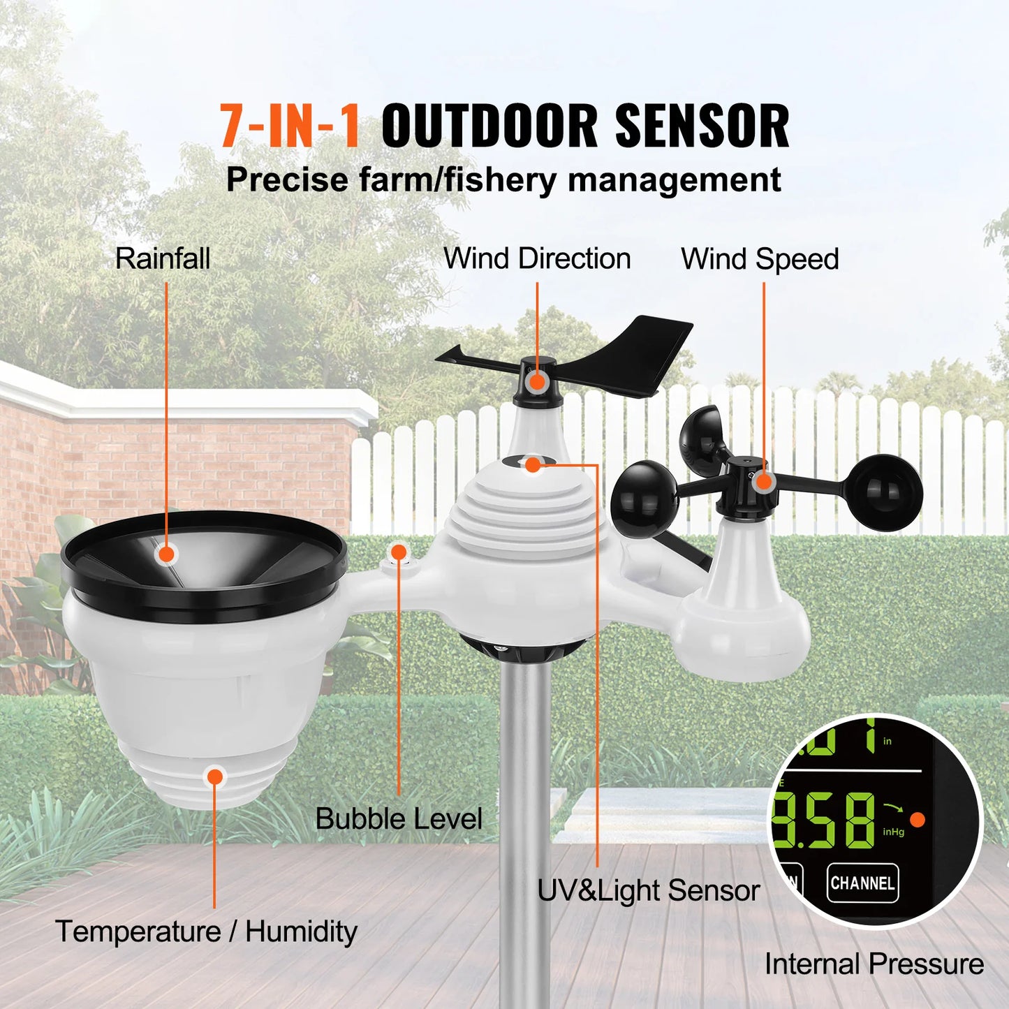 7-in-1 Wireless Weather Station 7.5in Large Color Display
