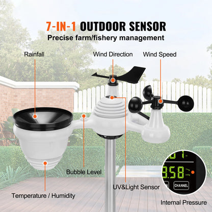 7-in-1 Wireless Weather Station 7.5in Large Color Display