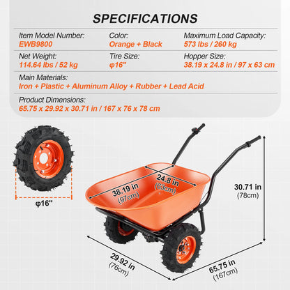 Electric Wheelbarrow Utility Garden Dump Cart
