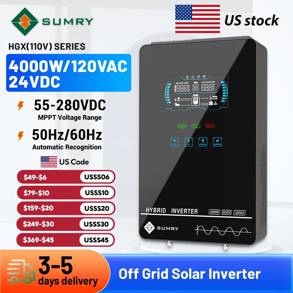4000W Off Grid Hybrid Inverter 24V 140A 5600W MPPT