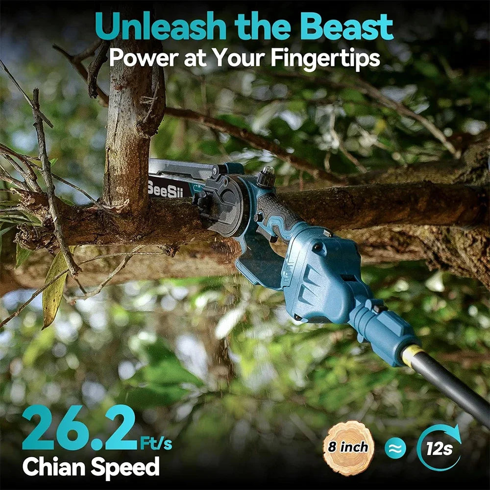 2 in 1 Cordless 8'' Pole Saw Mini Chainsaw W Extension Pole