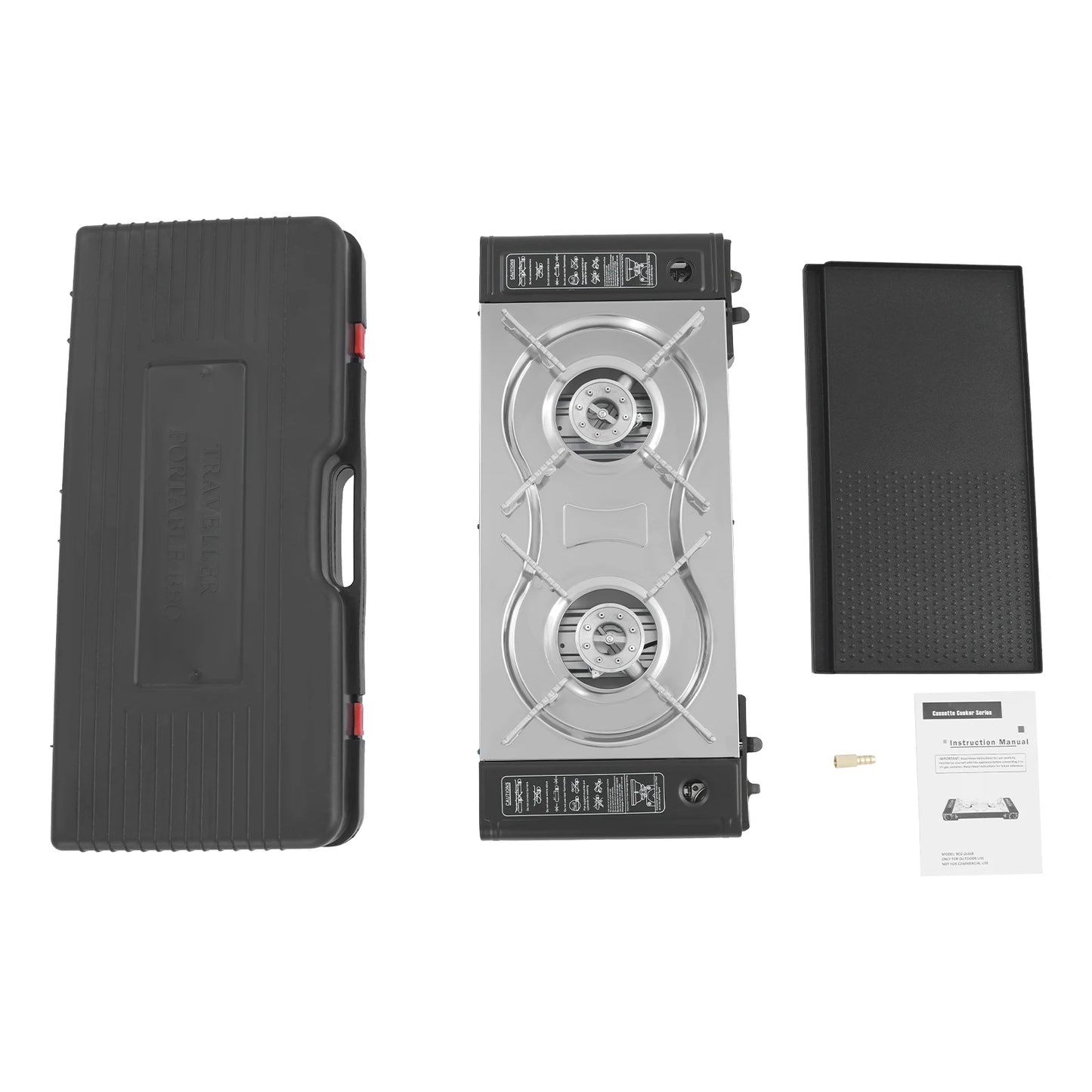 2-Burner Camping Gas Stove Grill Pan