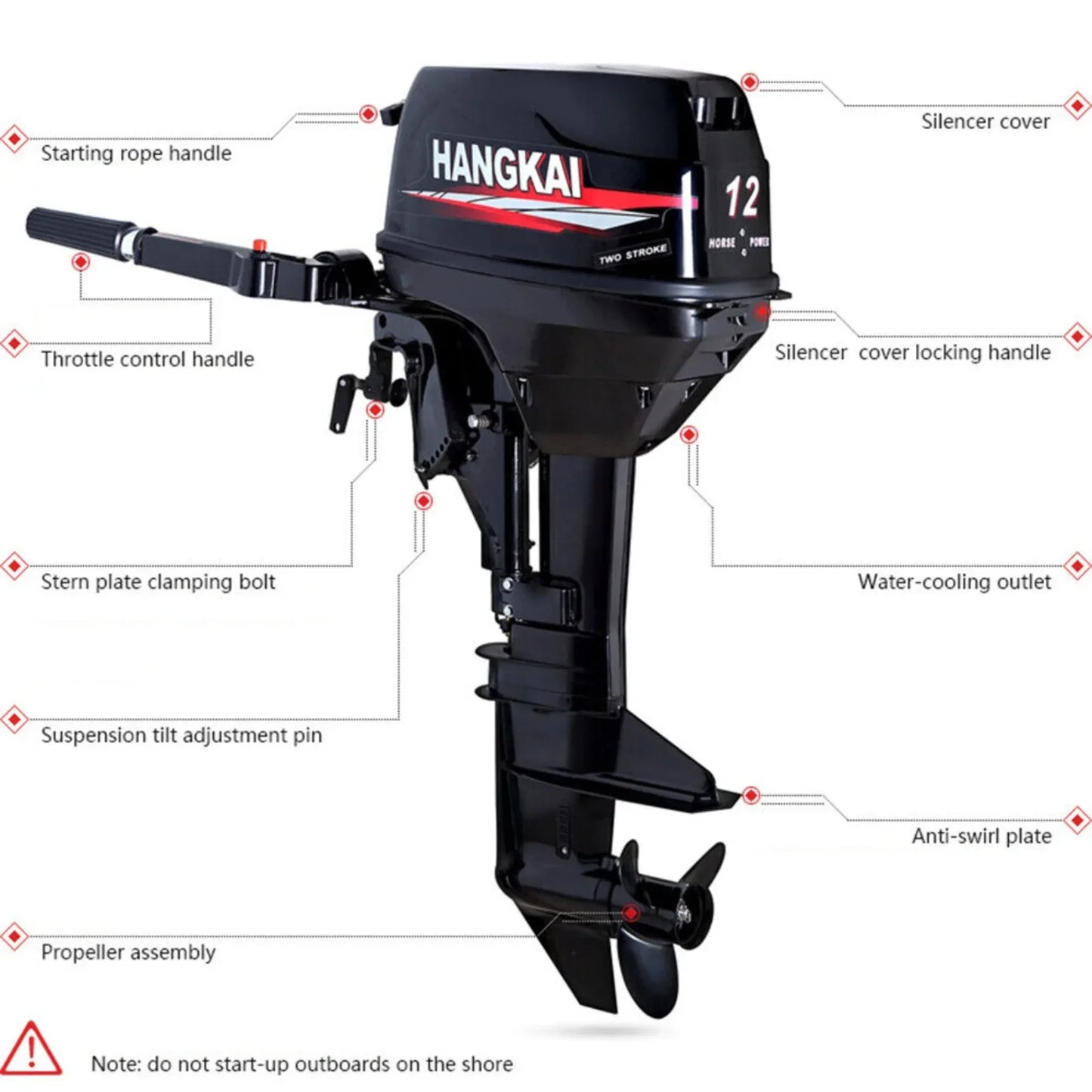 2-Stroke 12HP Outboard Motor for Fishing Boats