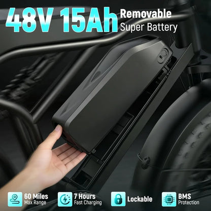 Electric Bike, 1500W Peak Motor, 28 MPH, 48V