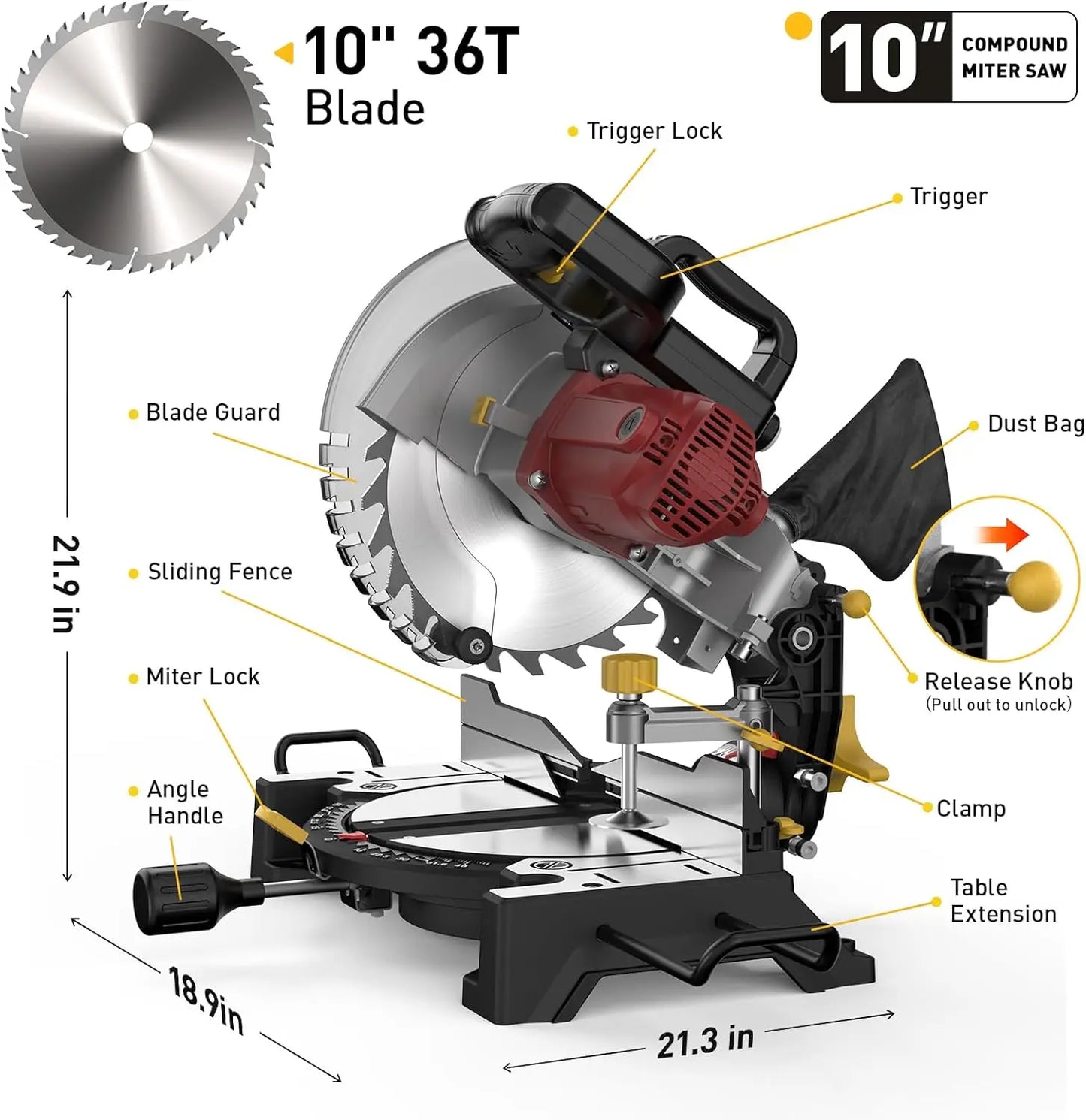 Compound Miter Saw Left Miter Single Bevel, Metal .Plastic, Wood