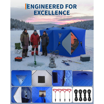 Fishing Shelter, Pop Up Thermal Insulated 1-8 Persons