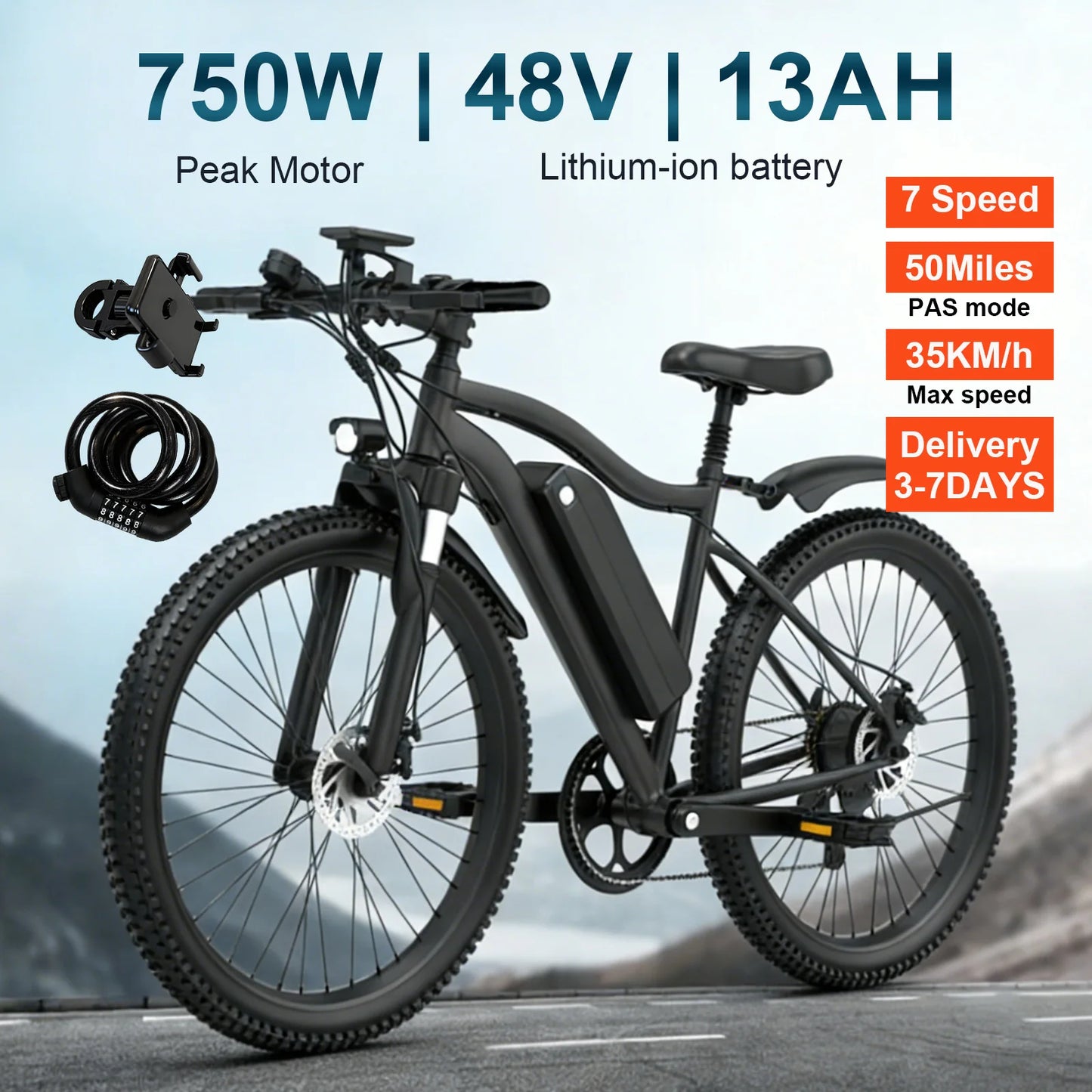 Electric Bicycle 48V Removable Battery 500W Motor