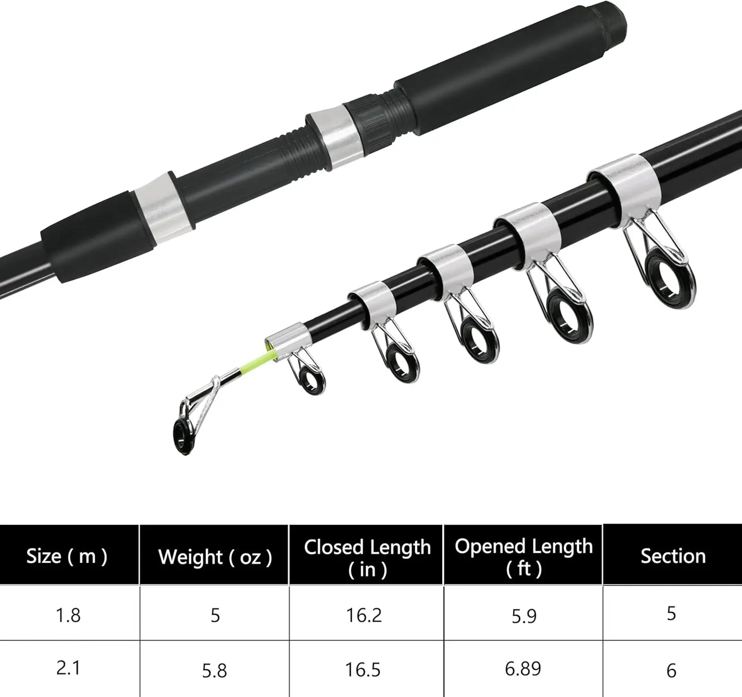 6.9ft Telescopic Fishing Rod and Reel Combo with Bag for Bass Saltwater Freshwater
