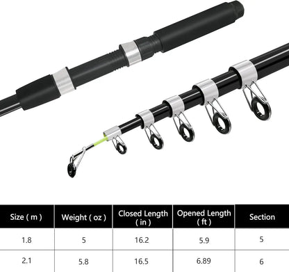 6.9ft Telescopic Fishing Rod and Reel Combo with Bag for Bass Saltwater Freshwater