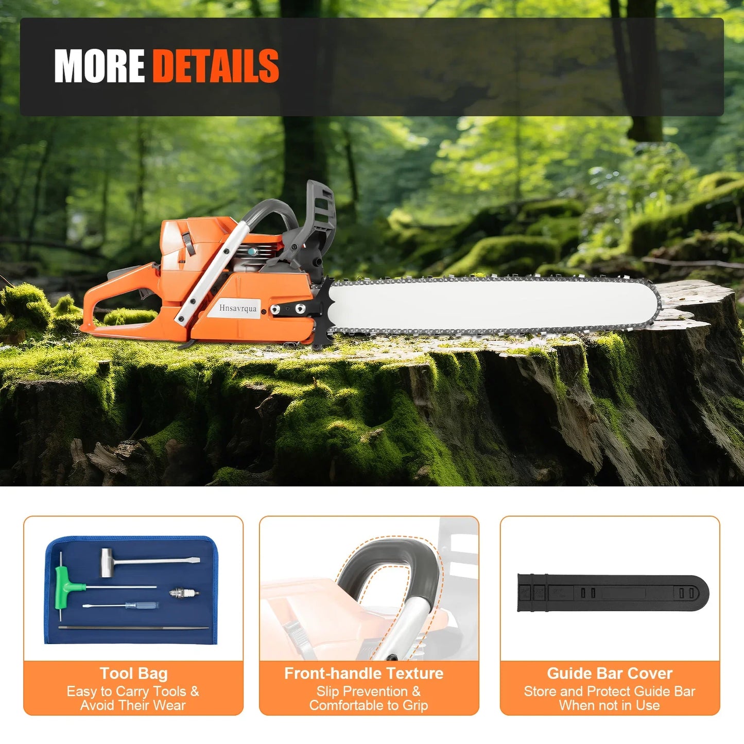 72CC 24" 2 Stroke Handheld Cordless Chain Saw, Gas Powered Chainsaw,