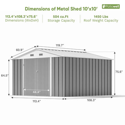 10x10ft Metal Outdoor Storage Shed Lockable