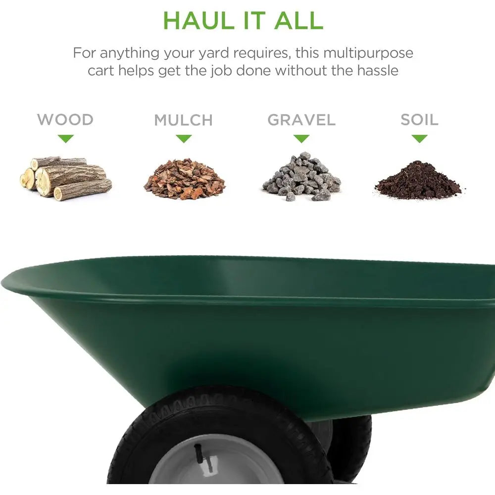 Green Dual-Wheel Yard Wheelbarrow