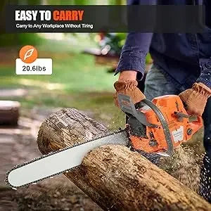 72CC 24" 2 Stroke Handheld Cordless Chain Saw, Gas Powered Chainsaw,