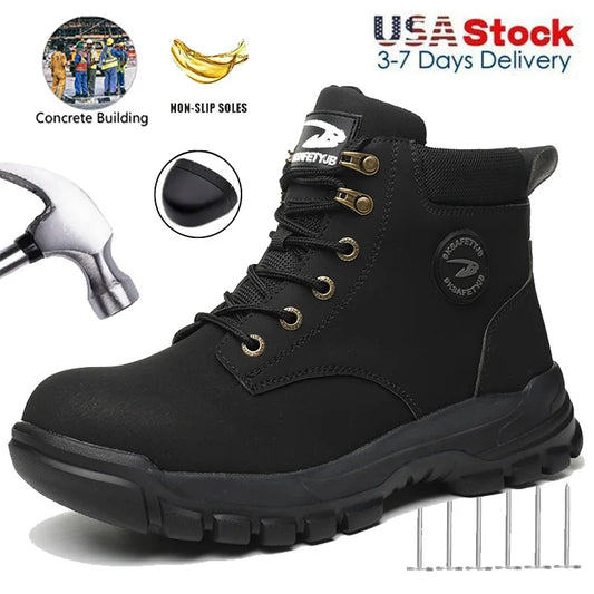 Men's Puncture-Proof Steel Toe Safety Boots Mechanics & Construction