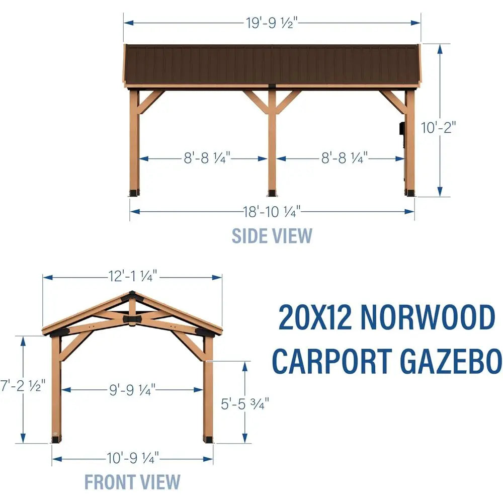 20ft x 12ft Cedar Wood Carport Pavilion with Steel Roof