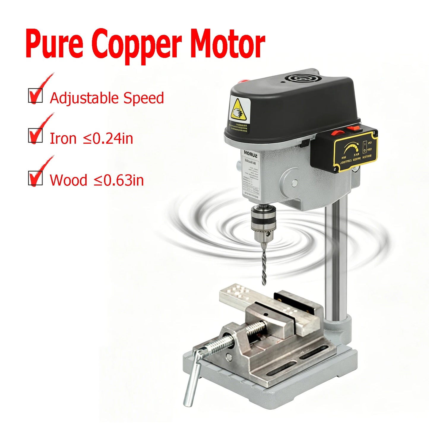 340W Mini Benchtop Drill Press, 3 Speed