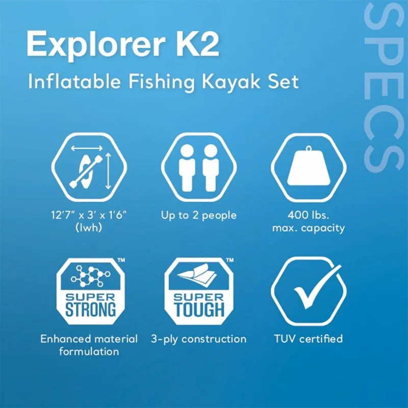 Inflatable Kayak 86 Inch Deluxe Paddles 2 Person