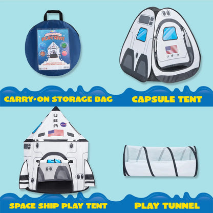Rocket Ship Play Tents Pop up Tunnel 3-Piece for Kids
