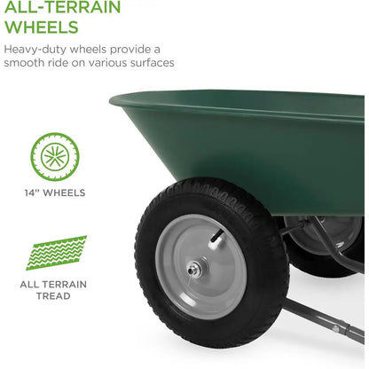 Green Dual-Wheel Yard Wheelbarrow