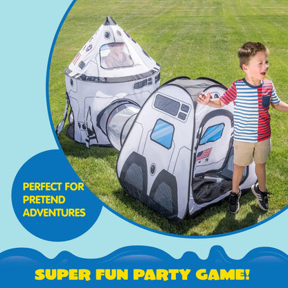 Rocket Ship Play Tents Pop up Tunnel 3-Piece for Kids