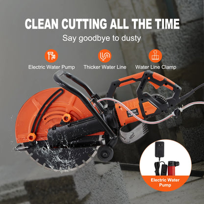 Electric Concrete Saw 15A Motor Adjustable Cutting Depth with Wet Disk Saw