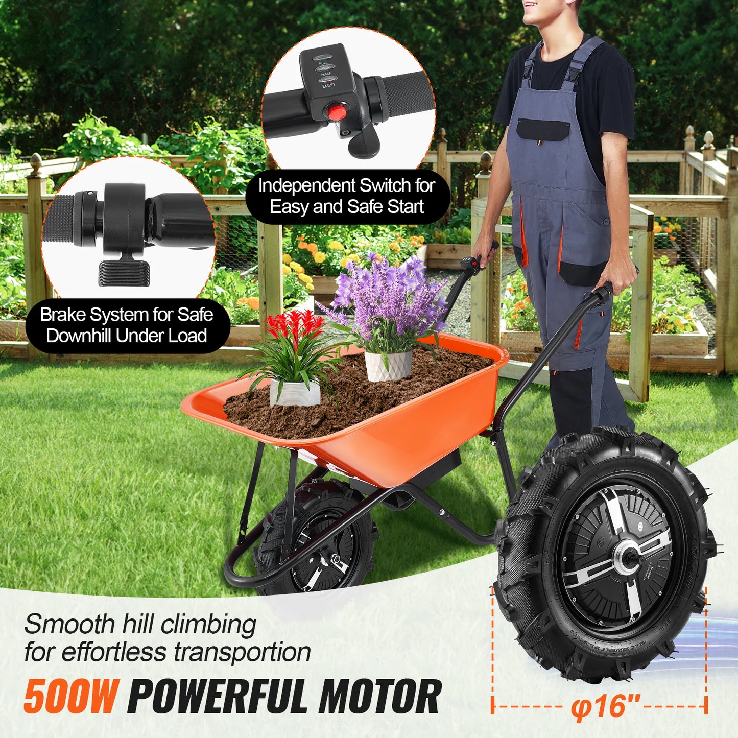 Electric Wheelbarrow Utility Garden Dump Cart